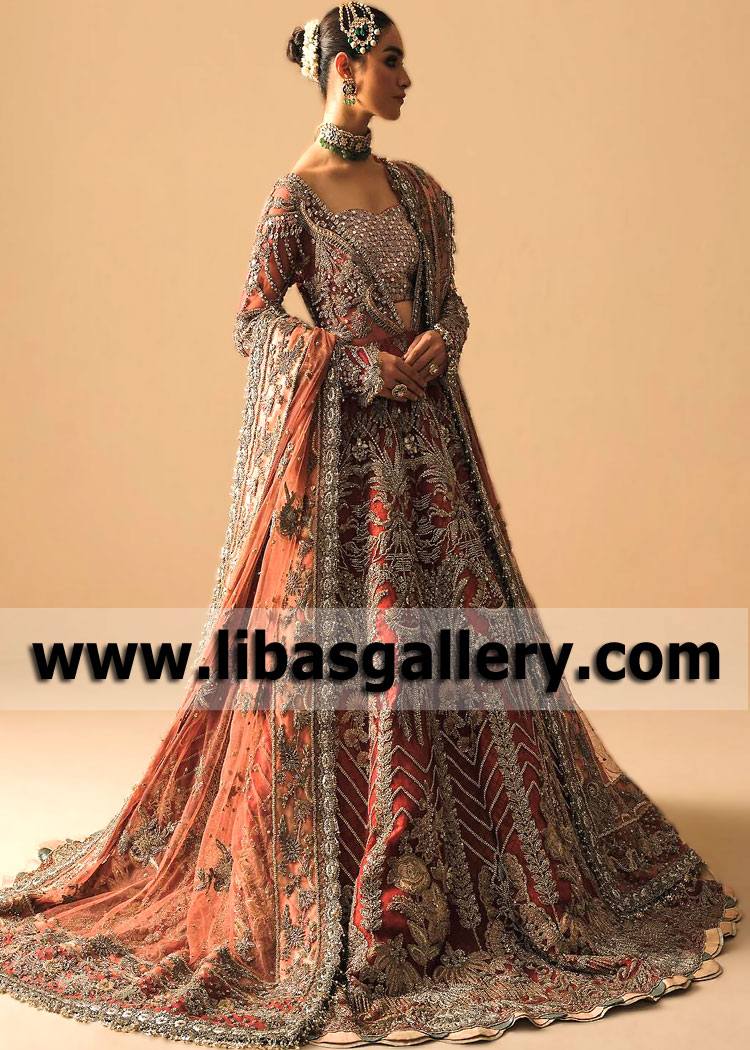 Venetian Red Snovik Bridal Dress for Barat