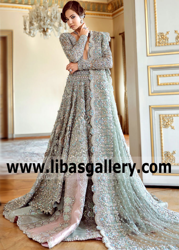 Light Cambridge Blue Paulina Highlow Gown with Lehenga
