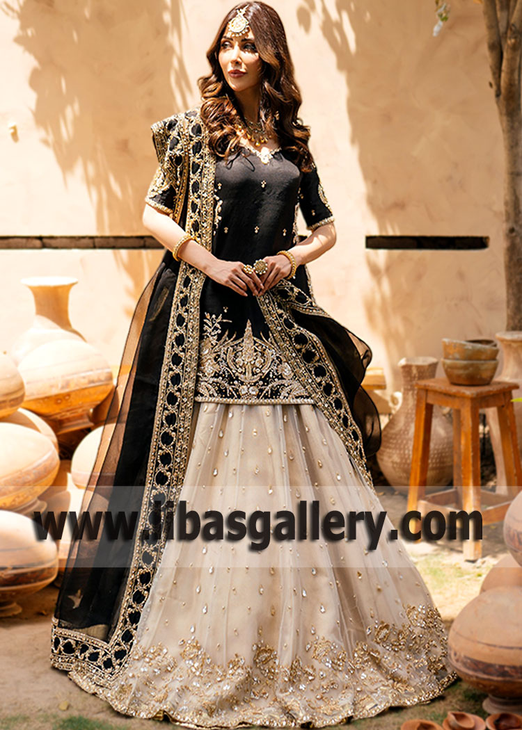 Black Almond Ovule Wedding Lehenga Dress