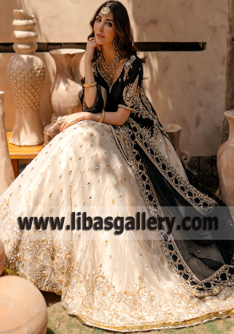 Black Almond Ovule Wedding Lehenga Dress