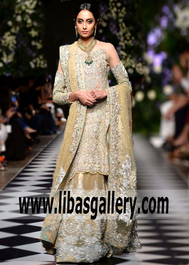 Dark Champagne Puffy Wedding Lehenga By Saira Shakira
