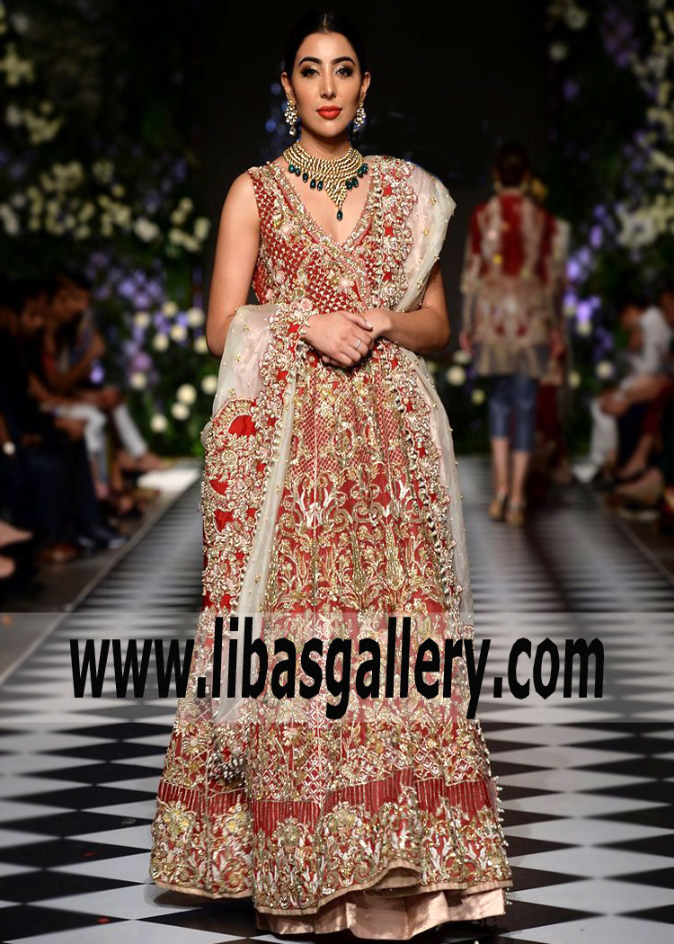 Maroon Angrakha Style Gown Wedding Dresses By Saira Shakira