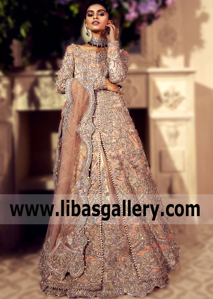 Light apricot Rosette Bridal Wear Lehenga