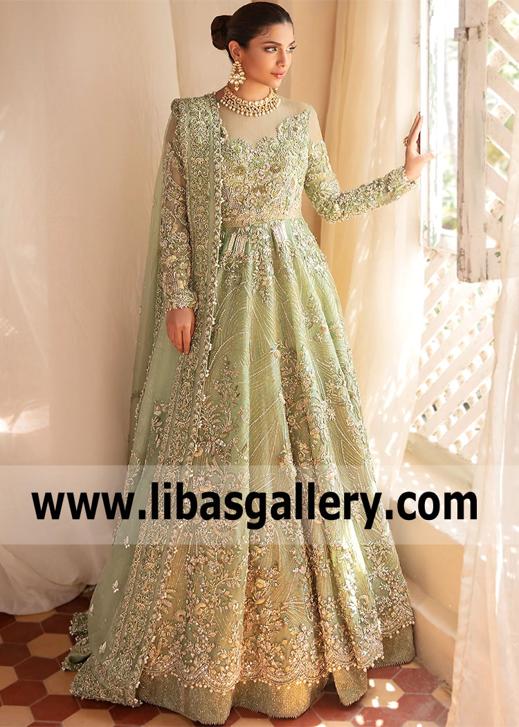 Pistachio Green Malus Bridal Maxi Lehenga