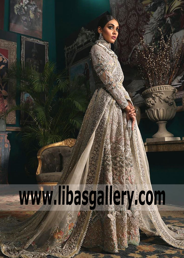 Off white Chiffon Empire Line Gown Fully Embellished By Sana Safinaz