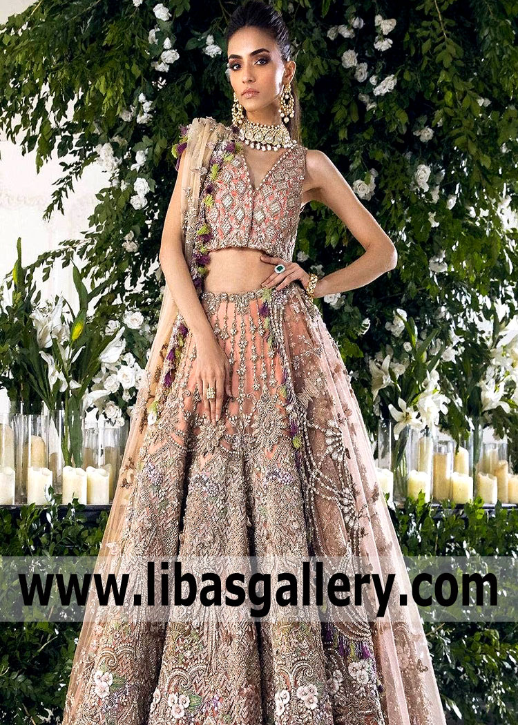 Salmon Pansy Bridal Lehenga for Walima