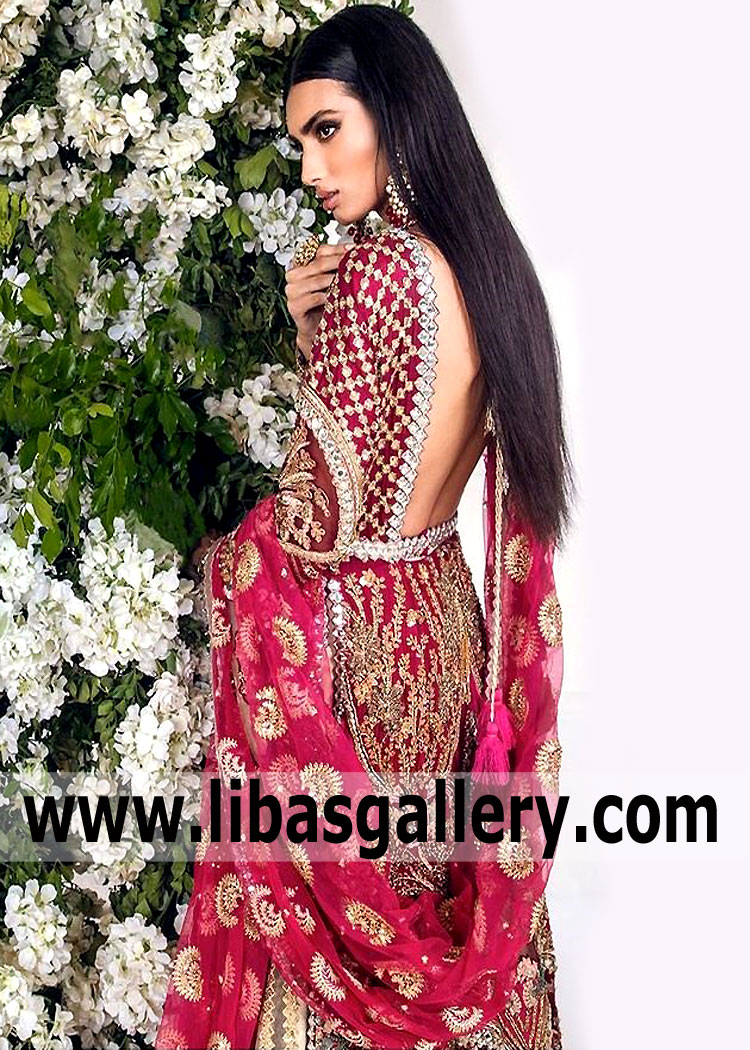Burgundy Liana Embellished Anarkali Wedding Dress