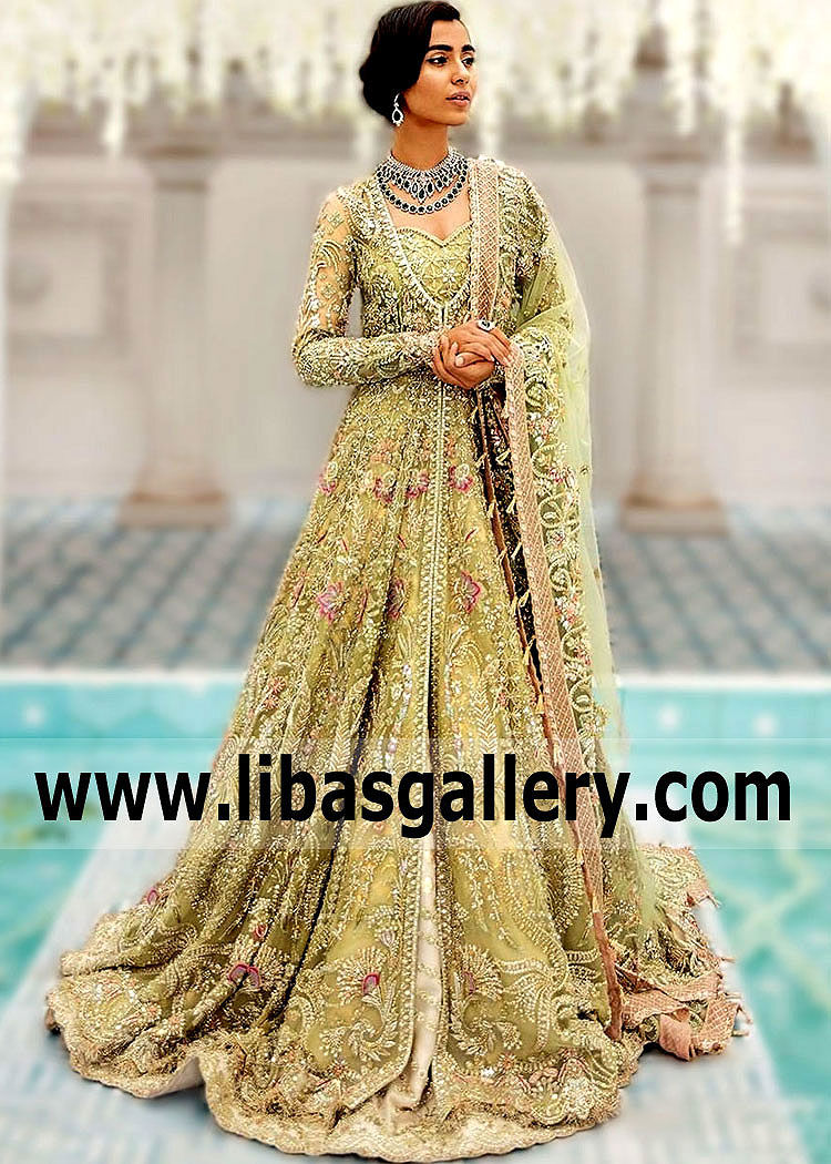 Walima Bridal Maxi Novi Michigan USA Best Sana Yasir Bridal Maxi with Lehenga