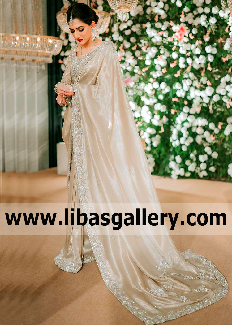 Champagne Dutch Iris Bridal Saree