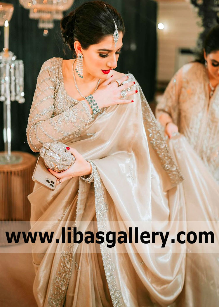 Champagne Dutch Iris Bridal Saree