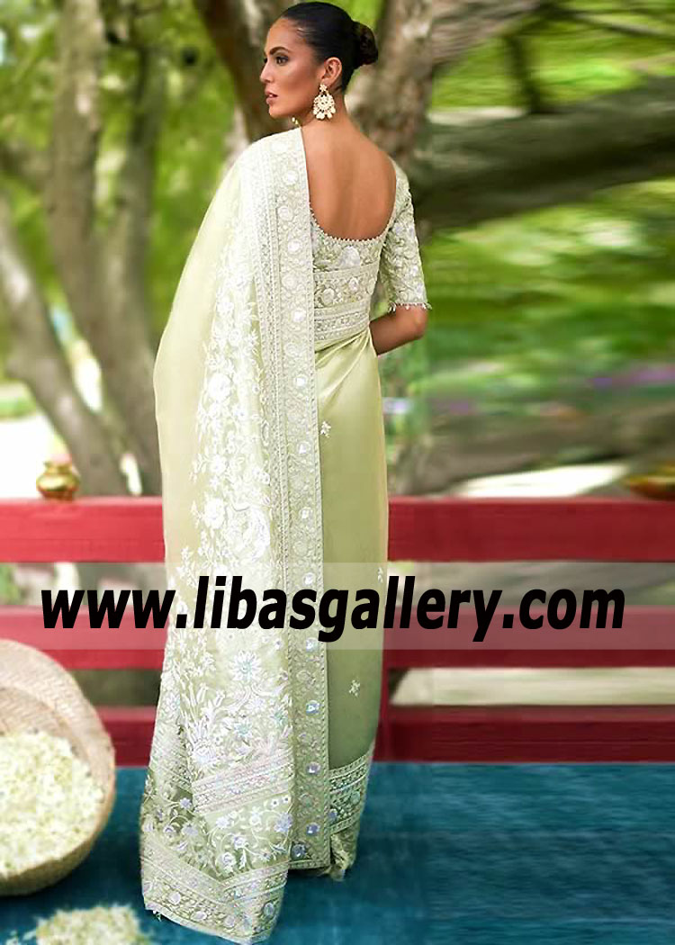 Light Olivine Most Stylish Mother of the Bride Saree