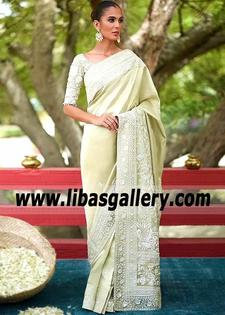 Light Olivine Most Stylish Mother of the Bride Saree