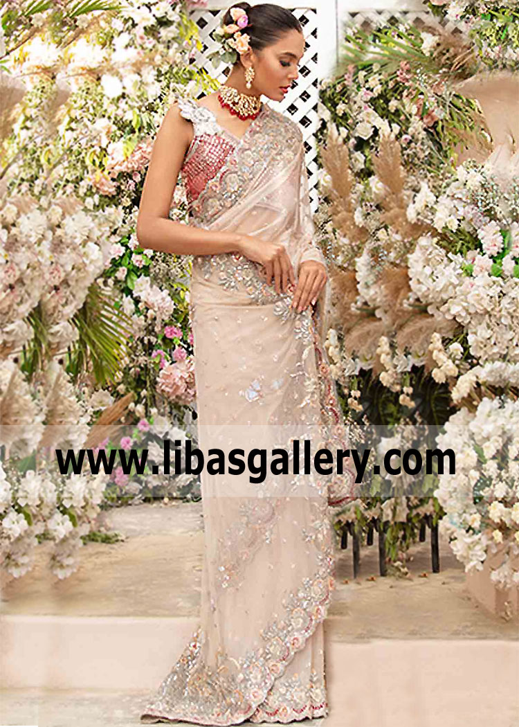 Beige Anemone Bridal Saree