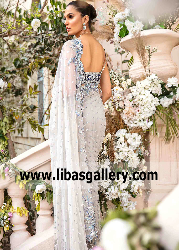 Silver Cobalt Clover Saree