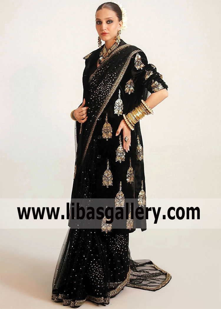 Black Ovule Designer Wedding Saree with Jacket