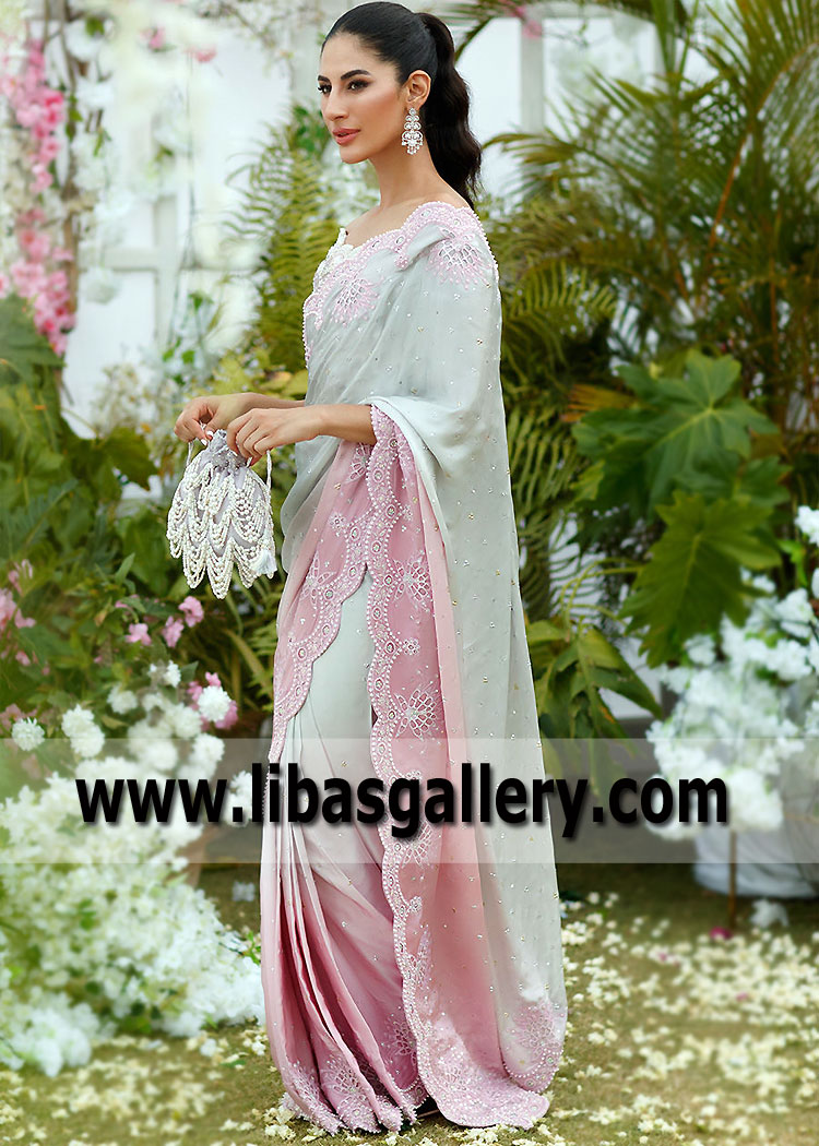 Silver Fairy tale Ombre Designer Wedding Saree