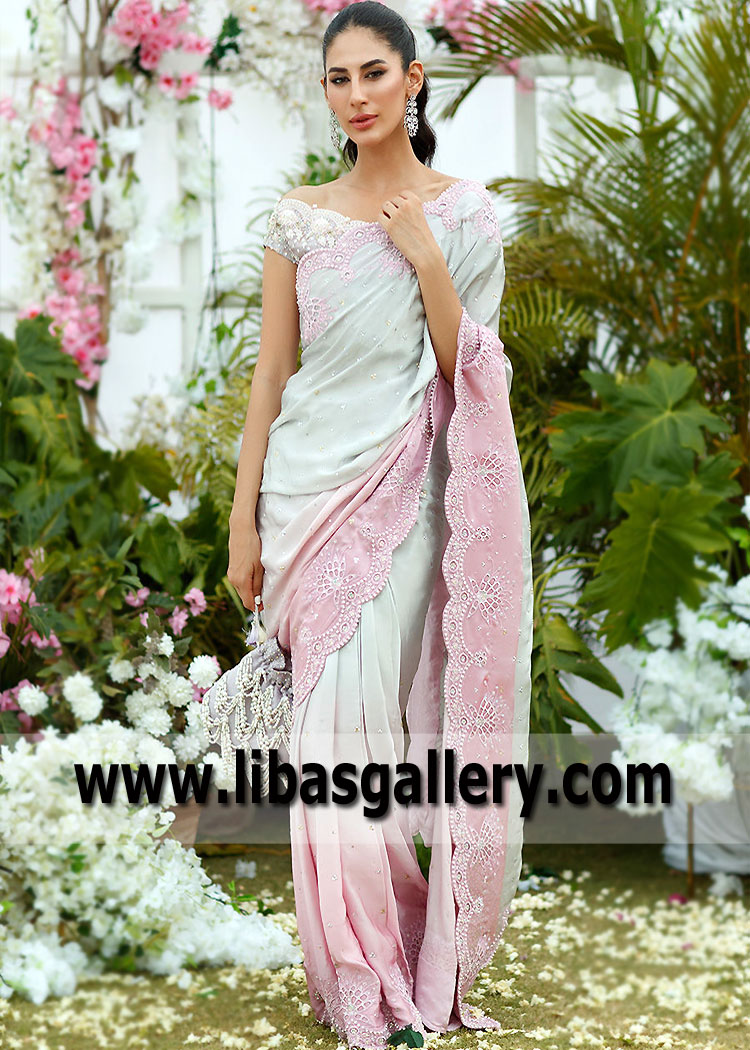 Silver Fairy tale Ombre Designer Wedding Saree