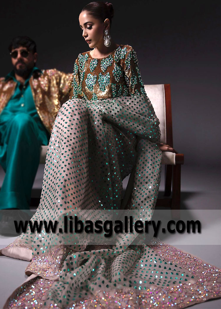 Rose Gold Peony Designer Wedding Saree
