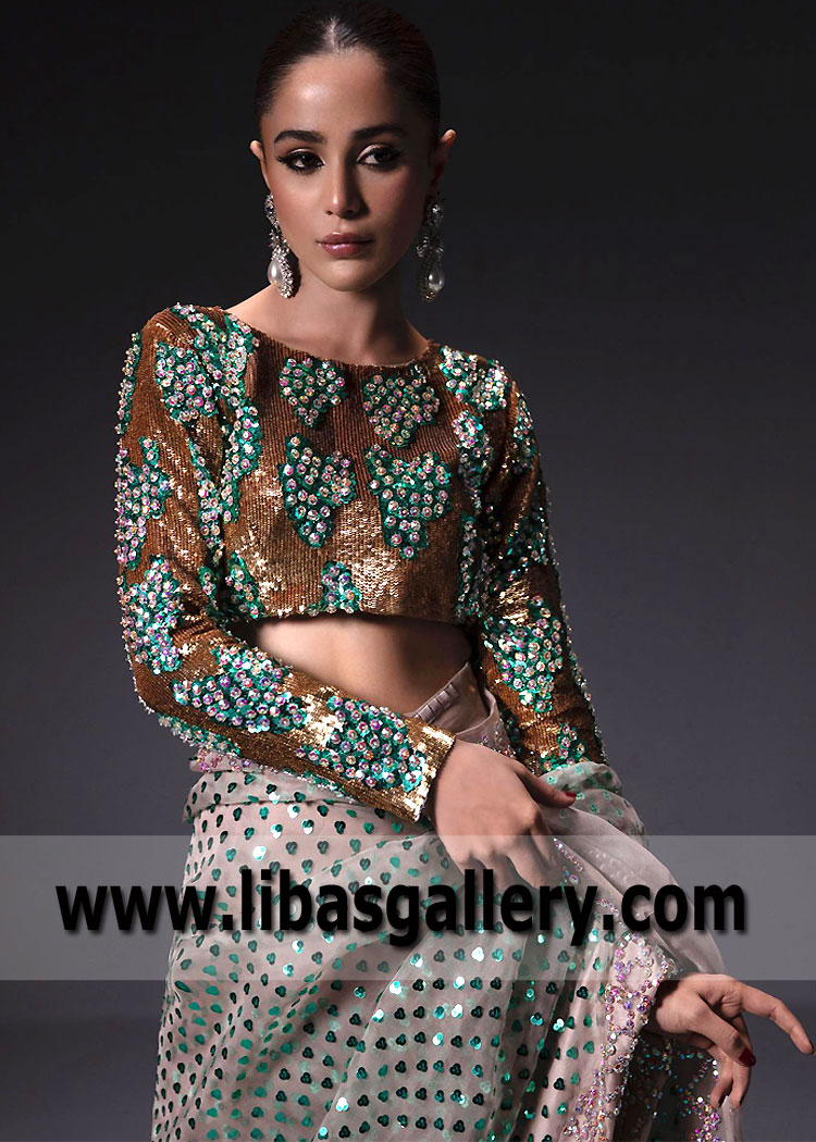 Rose Gold Peony Designer Wedding Saree