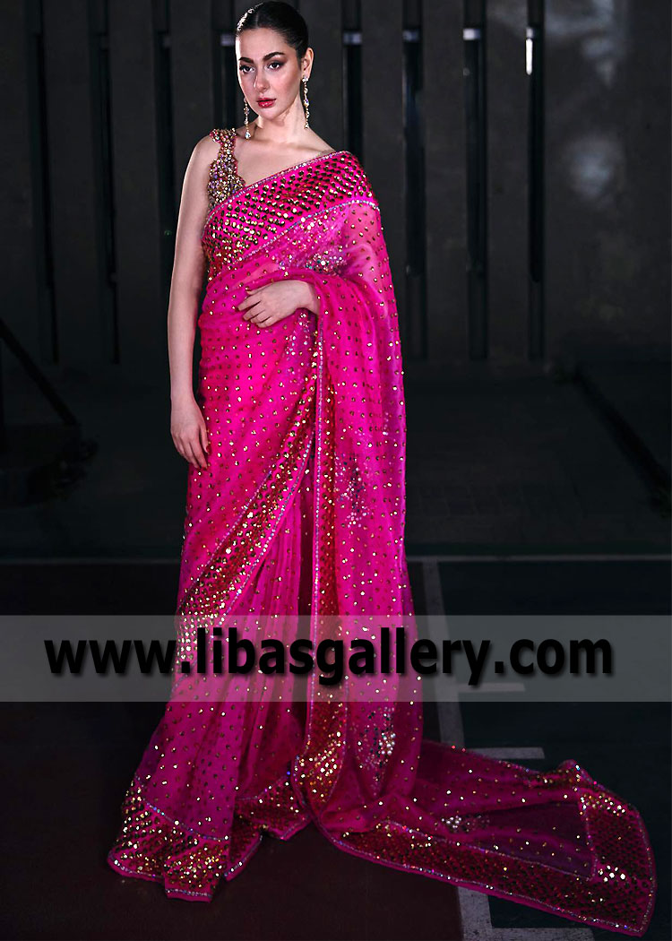 Persian Rose Anemone Designer Bridal Saree