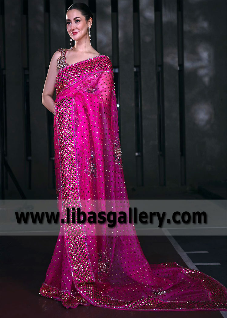 Persian Rose Anemone Designer Bridal Saree