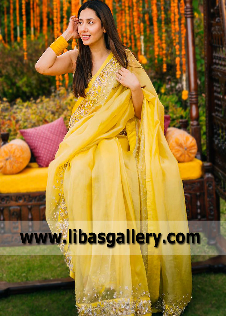 Mahira Khan Maximum Yellow Saree For Mayon Mehendi Ceremony