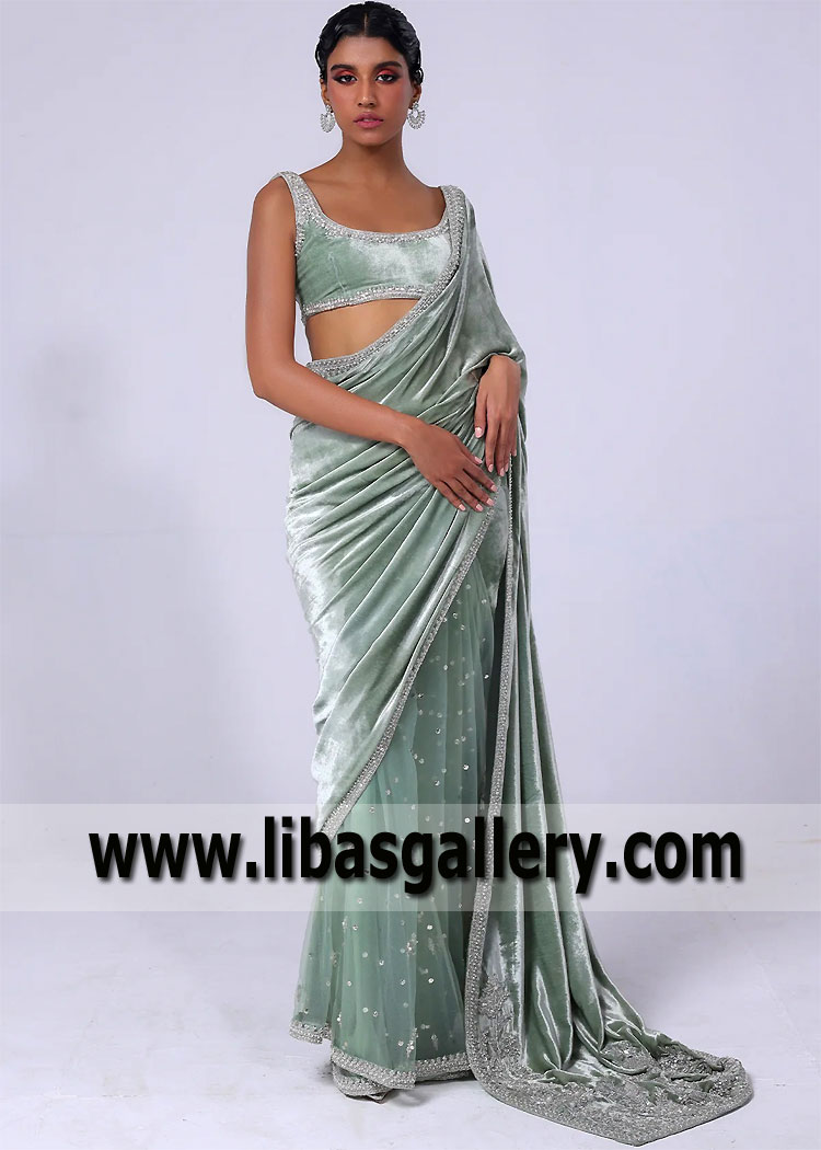 Light Celadon Indian Party Wear Saree