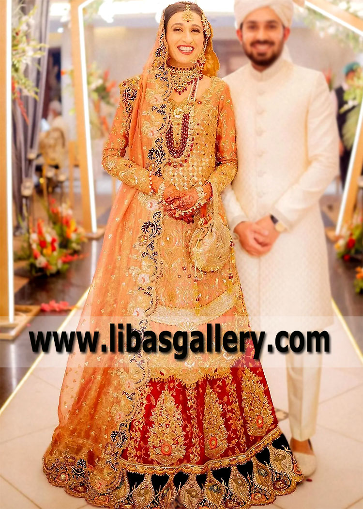 Salmon Red Alara Bridal Lehenga