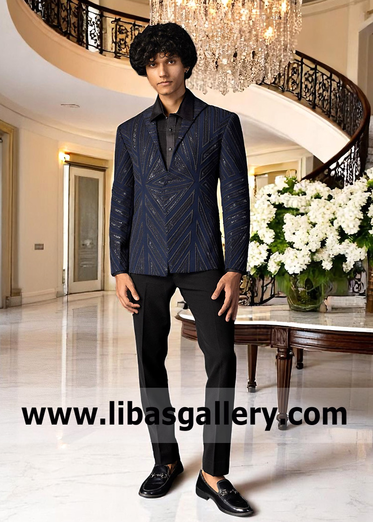 Stylish Embroidered Blue Tuxedo Suits