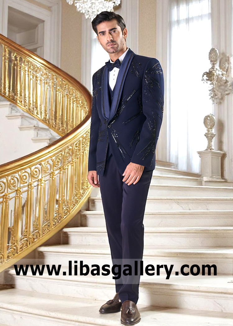 Royal Blue Embellished Tuxedo Suits for Mens