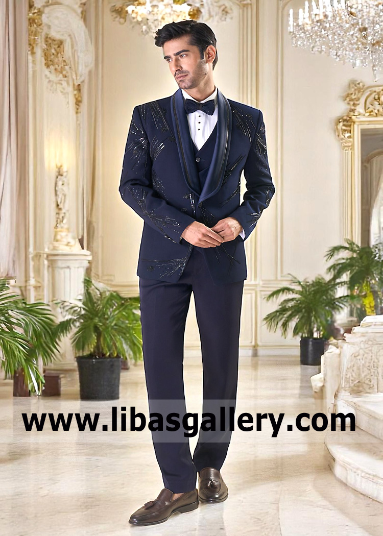 Royal Blue Embellished Tuxedo Suits for Mens