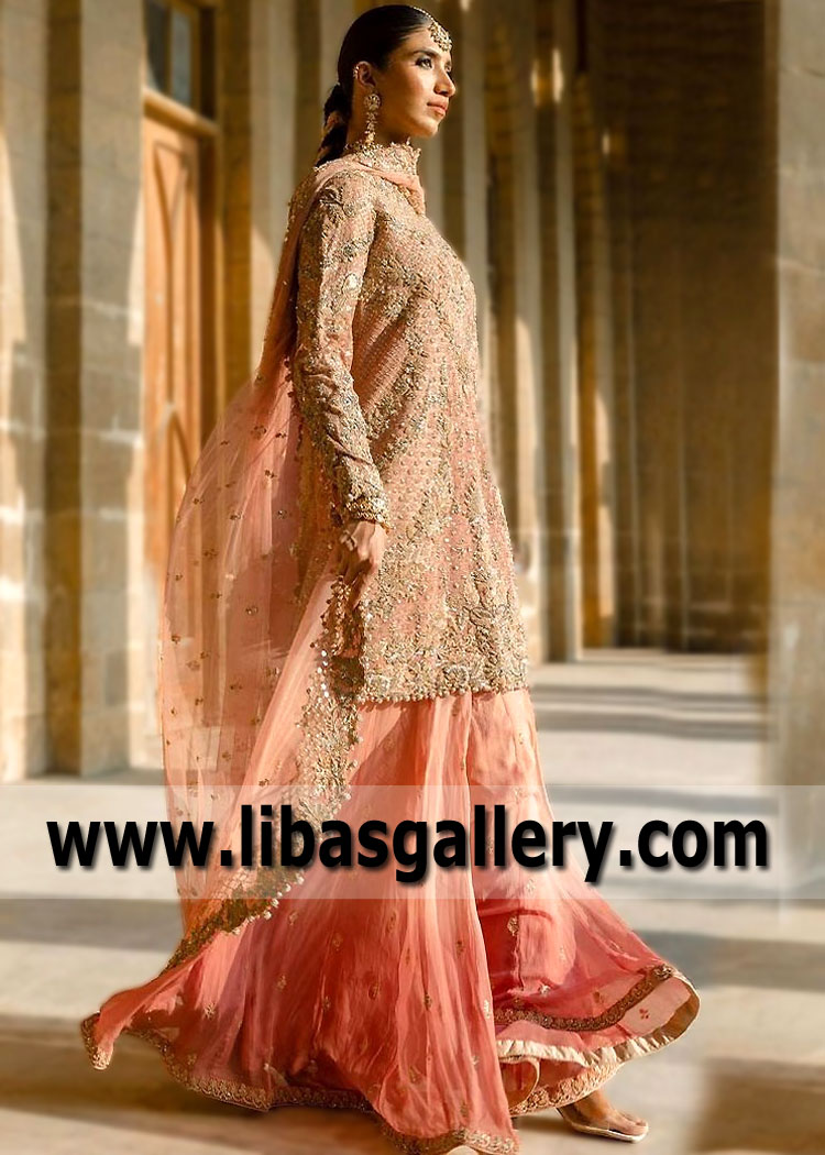 New Coral Rosa Wedding Sharara Dress