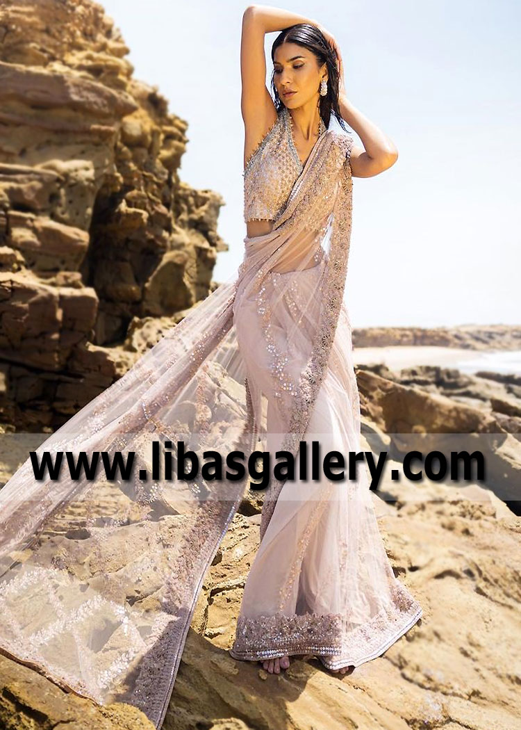 Lavender Blush Magnolia Designer Wedding Saree