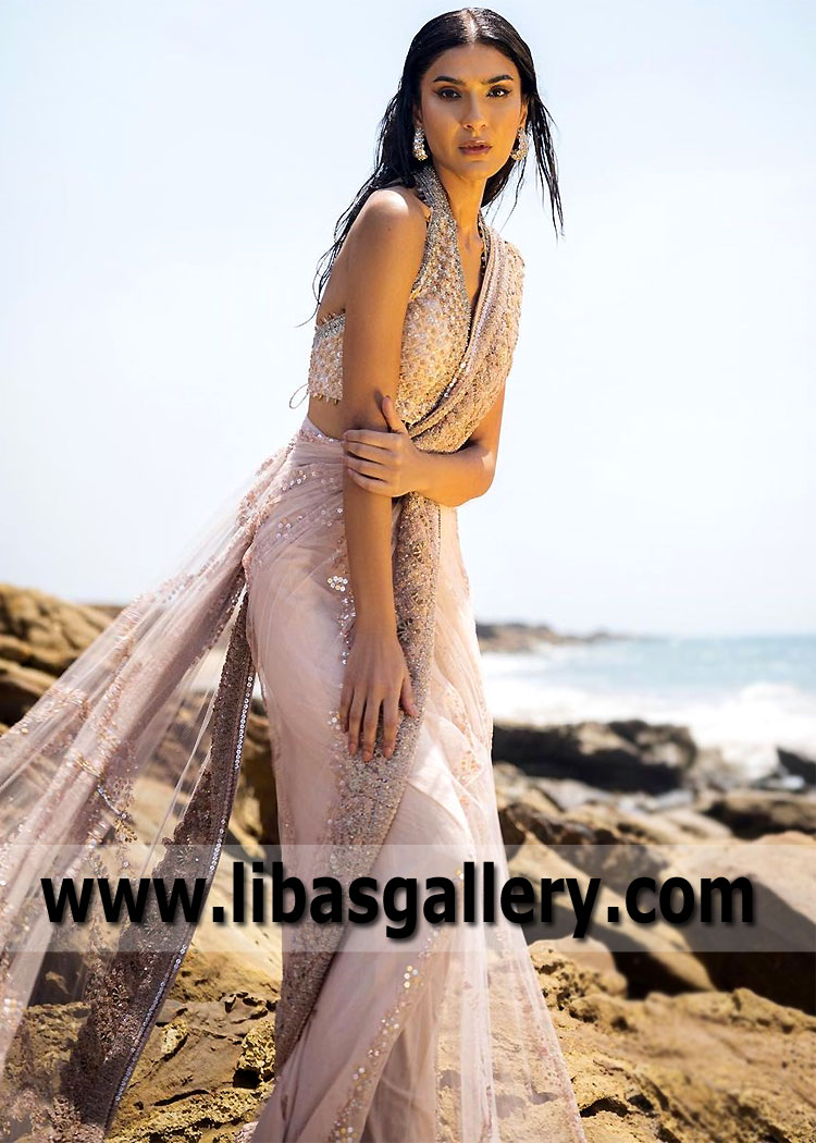 Lavender Blush Magnolia Designer Wedding Saree