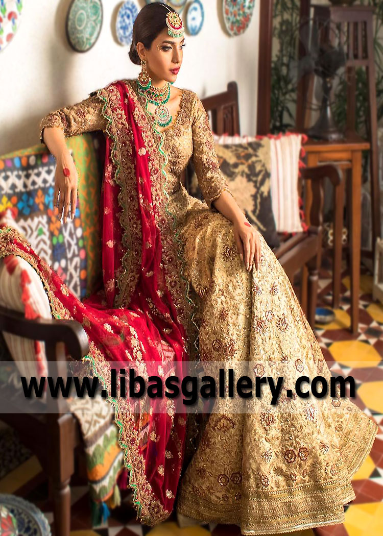 Burlywood Carmine Flora Lehenga Choli