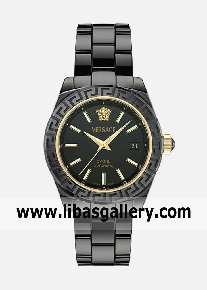 Versace DV One Automatic Watch in Black ceramic band with butterfly buckle