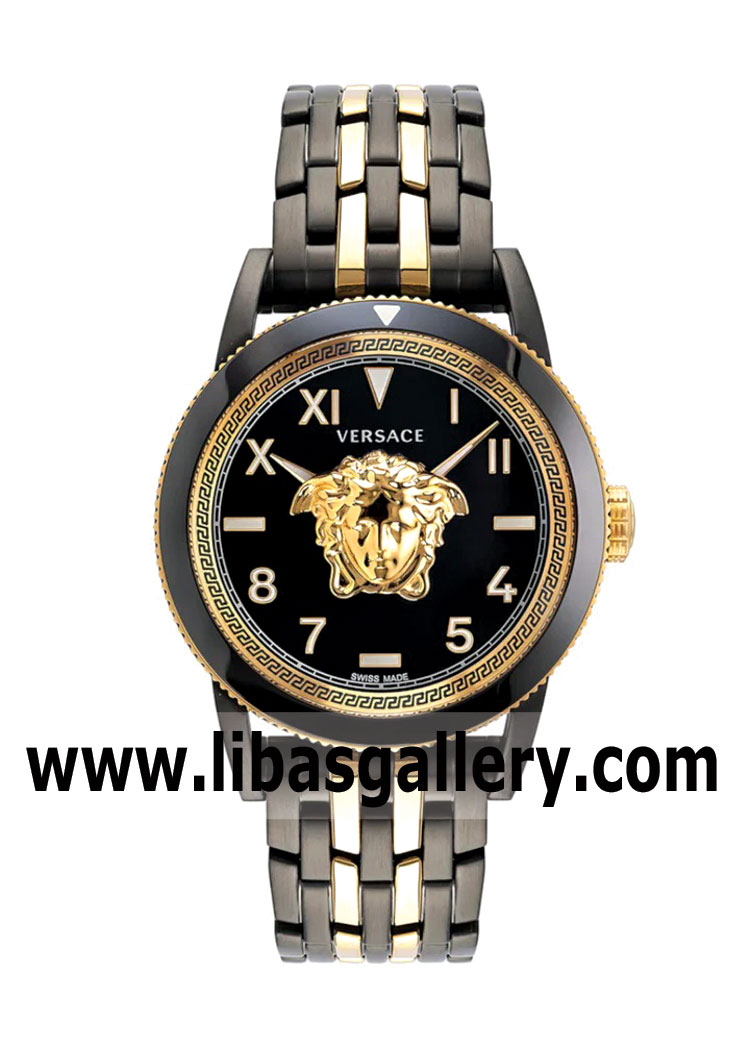 VERSACE NEW V-PALAZZO WATCH IN BLACK GOLD