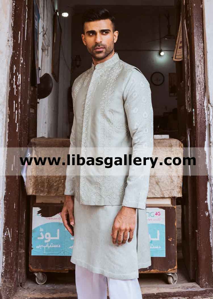 White classic gents waistcoat for Eid festive and mehndi night