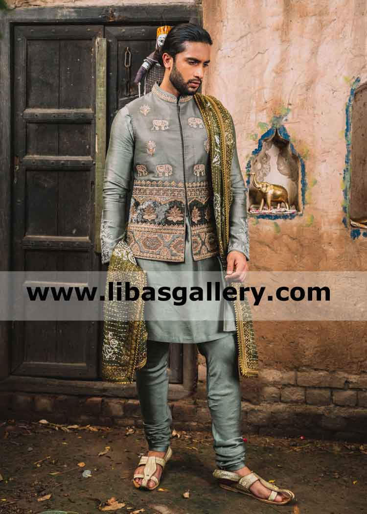 Latest Royal Style Pakistani Groom Waistcoat beautiful embroidery