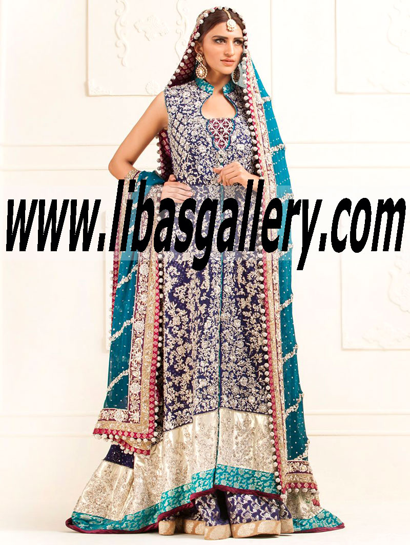 Zainab Chottani BRIDAL IN NAVY BLUE MESURI FRONT OPEN DRESS