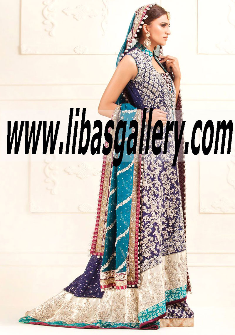 Zainab Chottani BRIDAL IN NAVY BLUE MESURI FRONT OPEN DRESS