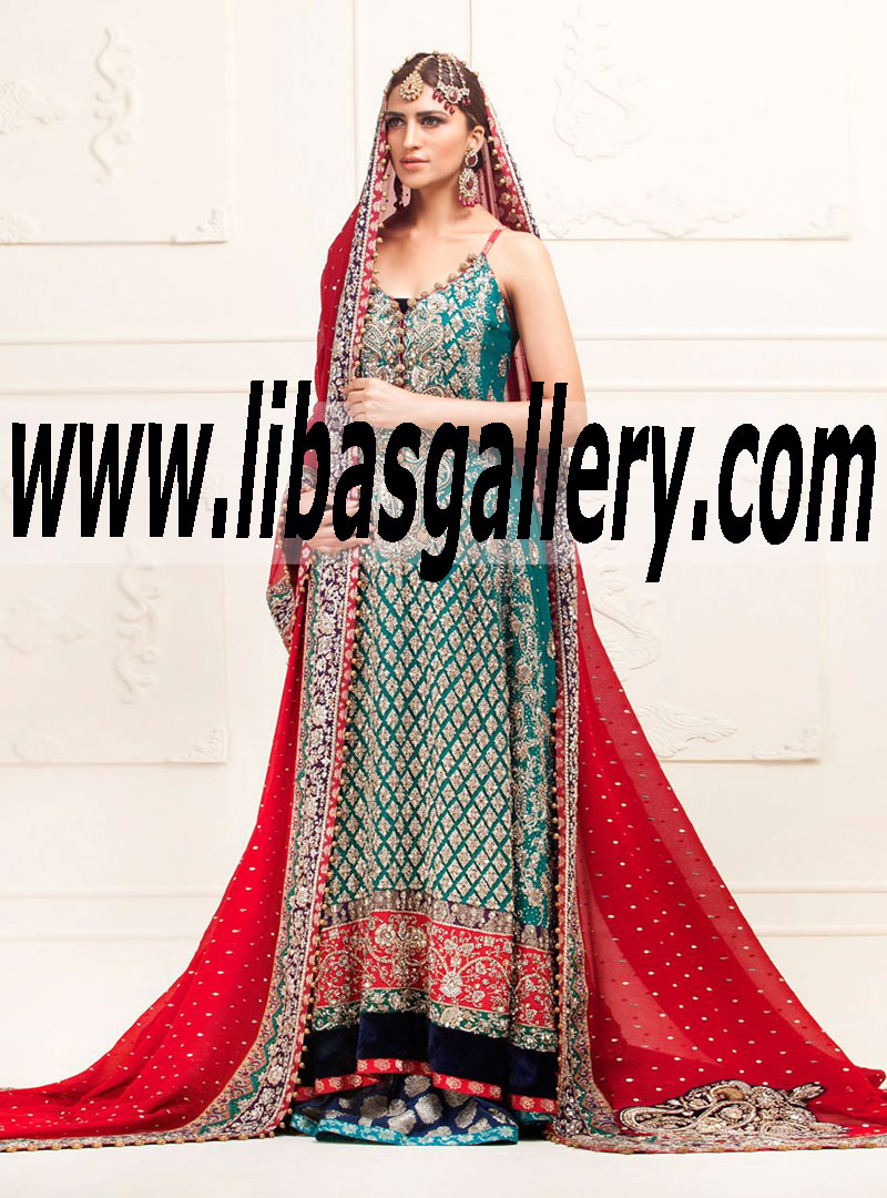 Zainab Chottani BRIDAL IN TURQUOISE SPAGHETTI STRAPPED DRESS