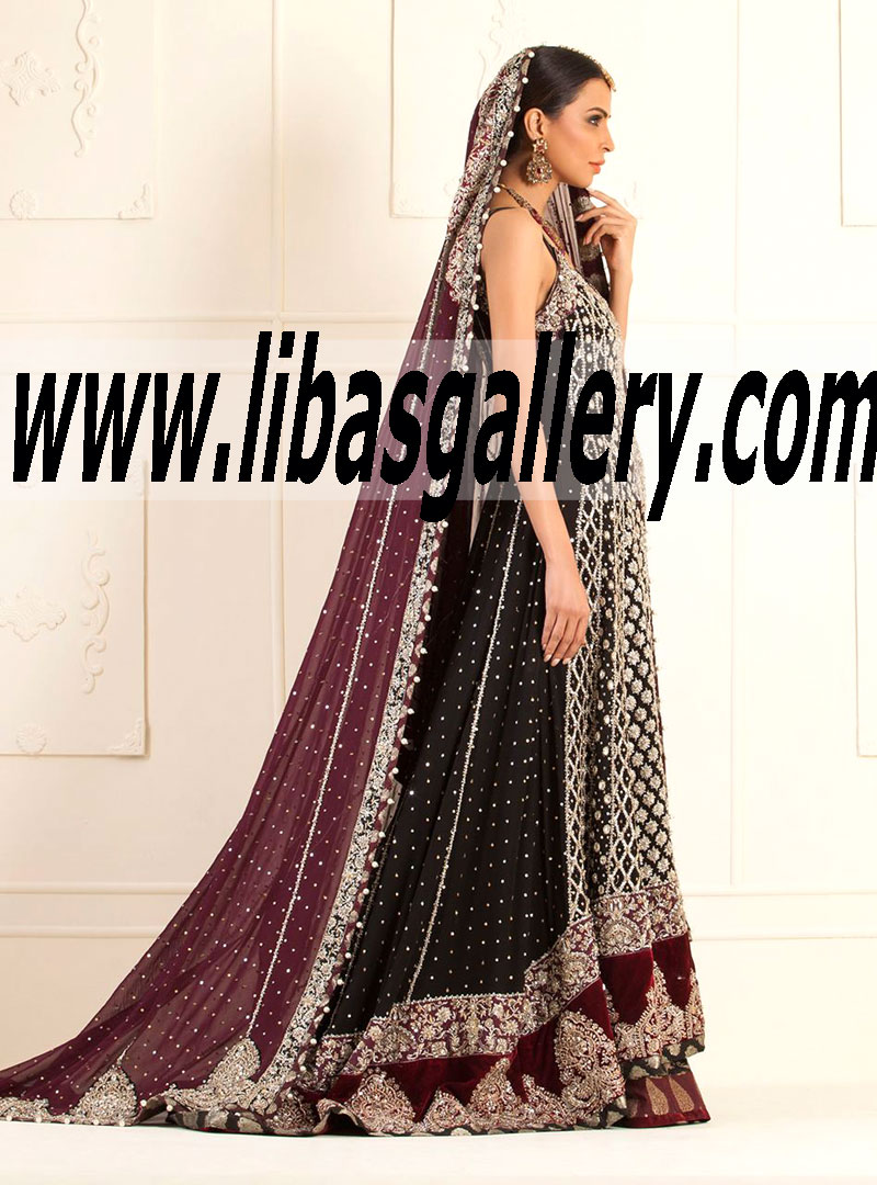 Zainab Chottani BRIDAL IN BLACK CHIFFON SPAGHETTI STRAPPED DRESS