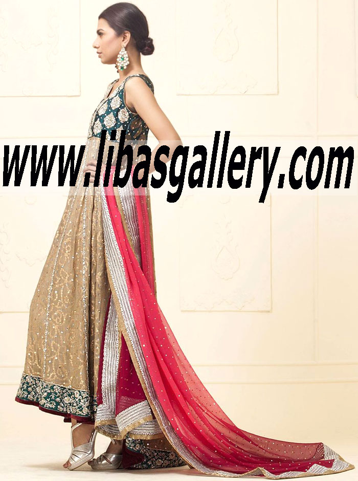 Zainab Chottani BEIGE KHADDI NET DRESS