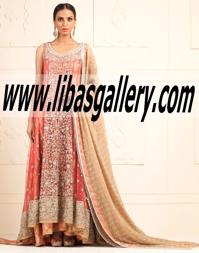 Zainab Chottani CORAL DRESS WITH ROUND NECKLINE