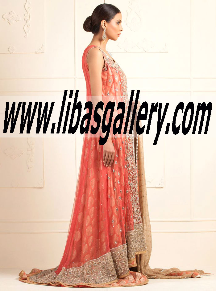 Zainab Chottani CORAL DRESS WITH ROUND NECKLINE