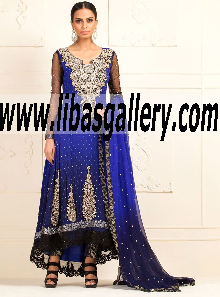 Zainab Chottani COBALT BLUE CHIFFON DRESS