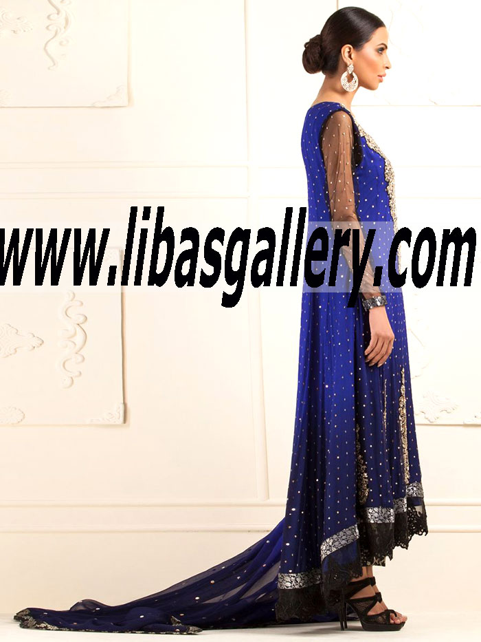 Zainab Chottani COBALT BLUE CHIFFON DRESS