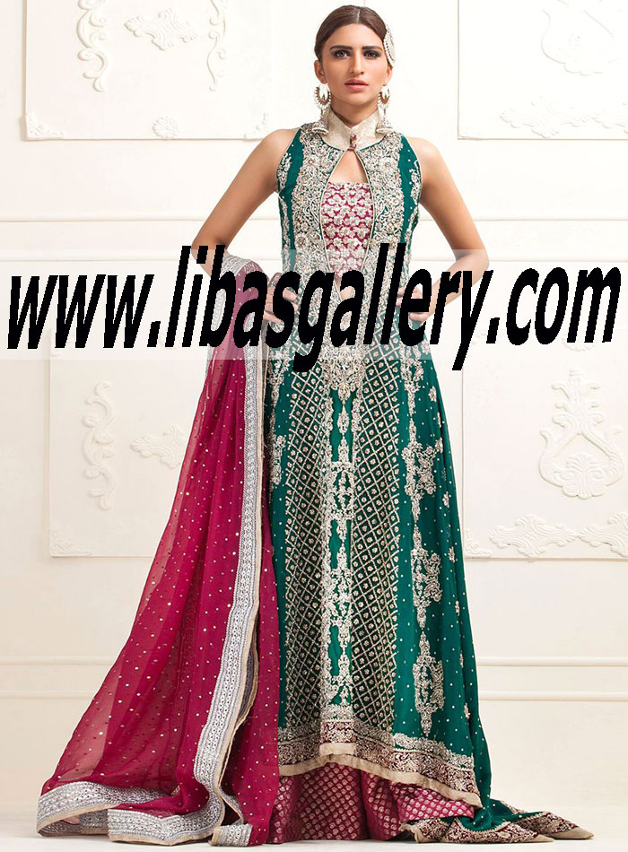 Zainab Chottani EMERALD GREEN CHIFFON DRESS