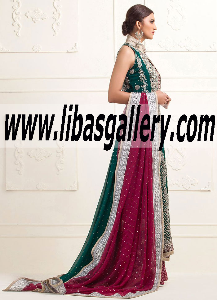 Zainab Chottani EMERALD GREEN CHIFFON DRESS